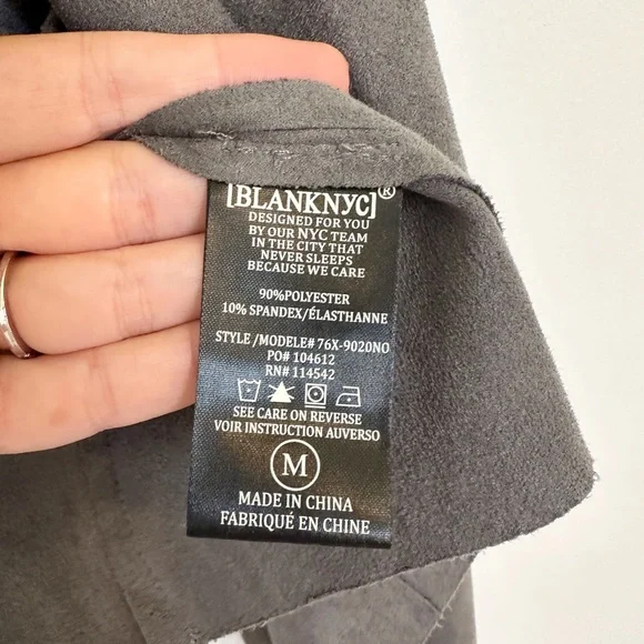 Blank NYC Faux Wrap Vegan Suede Asymmetrical Zip Draped Moto Jacket Grey Medium - Picture 7 of 8